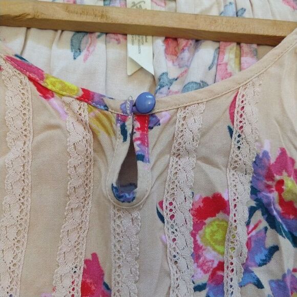 Matilda Jane Kaia Tan Floral Top Size M Lace Boho Women's Peasant Blouse - Picture 6 of 8